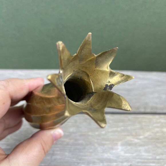 Vintage Brass Swirl Vase - Pineapple Top Vase - Small Brass Bud Vase - 5.25” - Picture 3 of 9